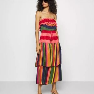 Farm Rio Mixed Stripes Strapless Maxi Dress, Size S